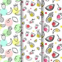 Summer flat patterns collection with fruits watermelon cherry pineapple banana strawberry vector