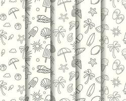 Hand drawn summer patterns collection with summer elements vector