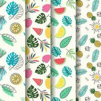 Trendy summer pattern collection with fruits tropical leaves vector