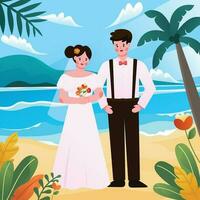 Cute Wedding Couple on the Beach vector