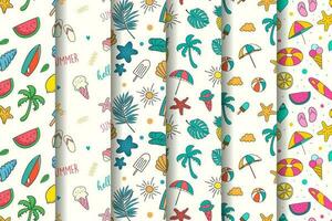 Summer patterns collection with colorful summer elements illustrations vector