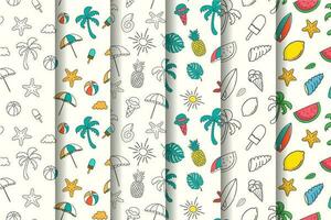 Hand drawn summer patterns collection with summer elements vector