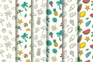 Hand drawn summer patterns collection with summer elements vector