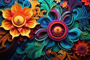 3D paper flowers vivid background photo