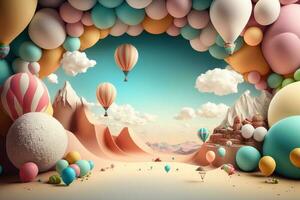 3D background with balloons and copy space photo