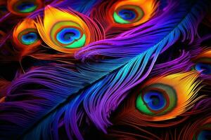 Colorful peacock feathers vivid background photo