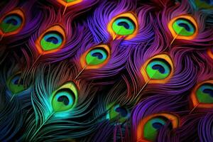 Colorful peacock feathers vivid background photo