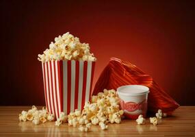 Vivid movie background with pop corn photo