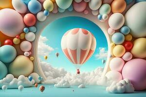 3D background with balloons and copy space photo