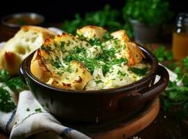 Cooked cauliflower in the casserole photo