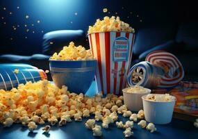 Vivid movie background with pop corn photo