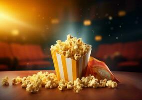 Vivid movie background with pop corn photo