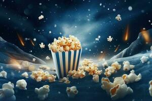 Vivid movie background with pop corn photo