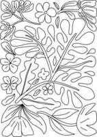 botanical coloring page, doodle art black and white hand drawn vector