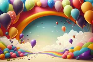 3D background with balloons and copy space photo