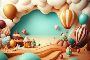 3D background with balloons and copy space photo