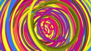 Pink blue yellow black cmyk circular colorful installation attractive backdrop. Multi-colored circles overlap impressive design. Colored rings actively motion animation. video