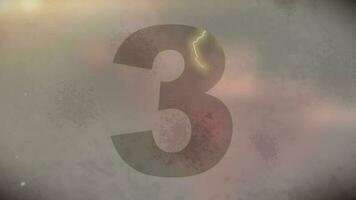 Number Three with Electric Current Effect and Light Leaks against Grey Textured Background video