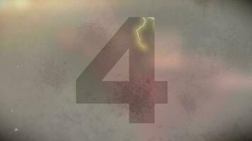 Number Four with Electric Current Effect and Light Leaks against Grey Textured Background video