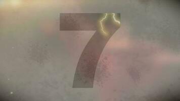 Number Seven with Electric Current Effect and Light Leaks against Grey Textured Background video