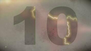 Number Ten with Electric Current Effect and Light Leaks against Grey Textured Background video