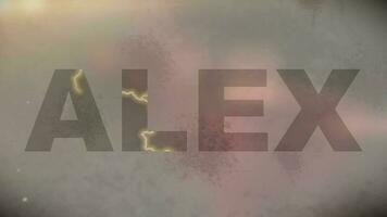 Name Alex against Heading with Electric Current Effect and Light Leaks against Grey Textured Background video