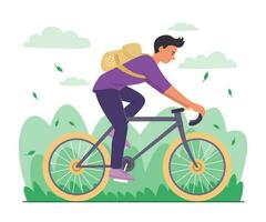 Man Riding a Bicycle in Public Park vector