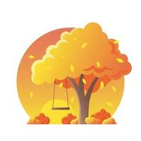 Colored autumn landscape with a swing in a tree vector