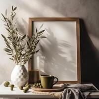 cup of tea with flowers and photo frame created using
