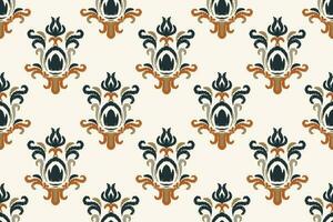 Ikat Damask Paisley Embroidery Background. Ikat Seamless Pattern Geometric Ethnic Oriental Pattern traditional.aztec Style Abstract Vector design for Texture,fabric,clothing,wrapping,sarong.