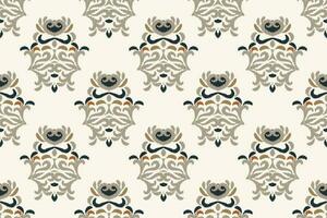 Ikat Damask Paisley Embroidery Background. Ikat Triangle Geometric Ethnic Oriental Pattern traditional.aztec Style Abstract Vector illustration.design for Texture,fabric,clothing,wrapping,sarong.