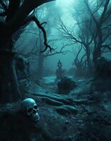 Halloween night in the forest created using photo