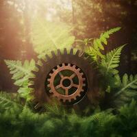 rusty gear in forest created using Generative AI photo
