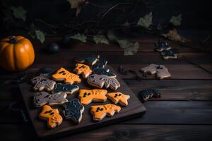 halloween pumpkin and candy on a table created using photo