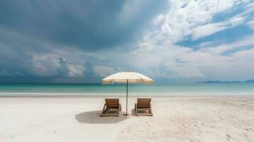 playa con paraguas y sillas creado utilizando generativo ai foto
