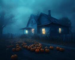 Halloween house in the night created using photo