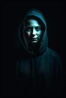 portrait of a person in a dark background created using photo