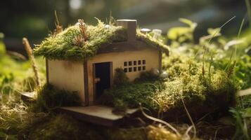 house in the forest created using photo