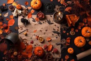 halloween background with pumpkins and pumpkin created using Generative AI photo