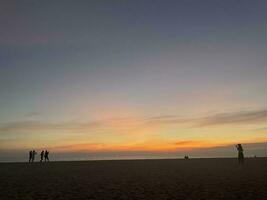 people at the beach in evening photo