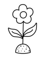 Vector black and white growing flower. Floral decorative element. Beautiful spring or summer line clipart isolated on white background. Ecological planting a seed concept or coloring page