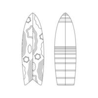tablas de surf playa conjunto para verano excursiones. vacaciones accesorios para mar vacaciones línea Arte. vector