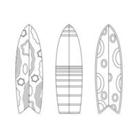 tablas de surf playa conjunto para verano excursiones. vacaciones accesorios para mar vacaciones línea Arte. vector