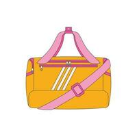 Carryall, bag. Various Sport equipment. Fitness inventory, gym accessories. Workout stuff bundle. vector