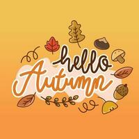 Hello autumn greeting with autumn leaves elements. vector