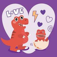 Mom and Baby Dinosaur with heart element. vector