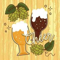 Lager beer and hops element for decorate menu. A glass of craft beer for decorate card or menu. vector