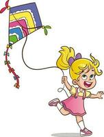 kids flying kites cartoon vector