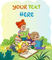 Happy kids read book and study together.Happy Kids Studying And Learning.kid education vector illustration design