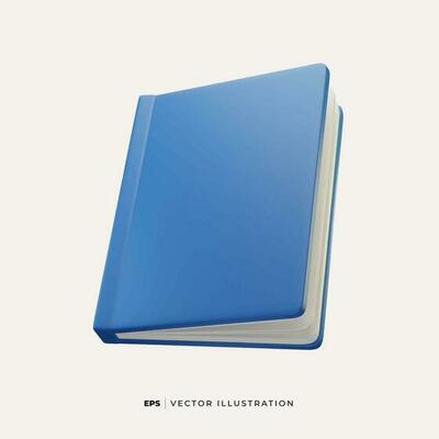 Blue 3D Book with white paper. 3D Rendering Illustration.